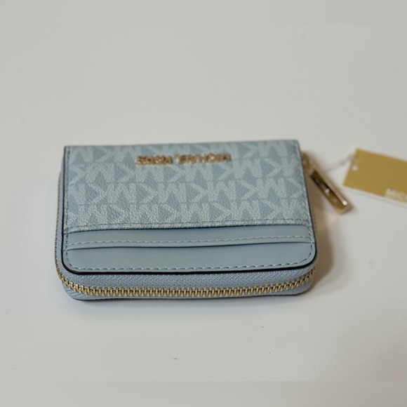 Michael Kors Jet Set Travel Card Case Wallet Wallet MK Pale Ocean - Picture 4 of 10